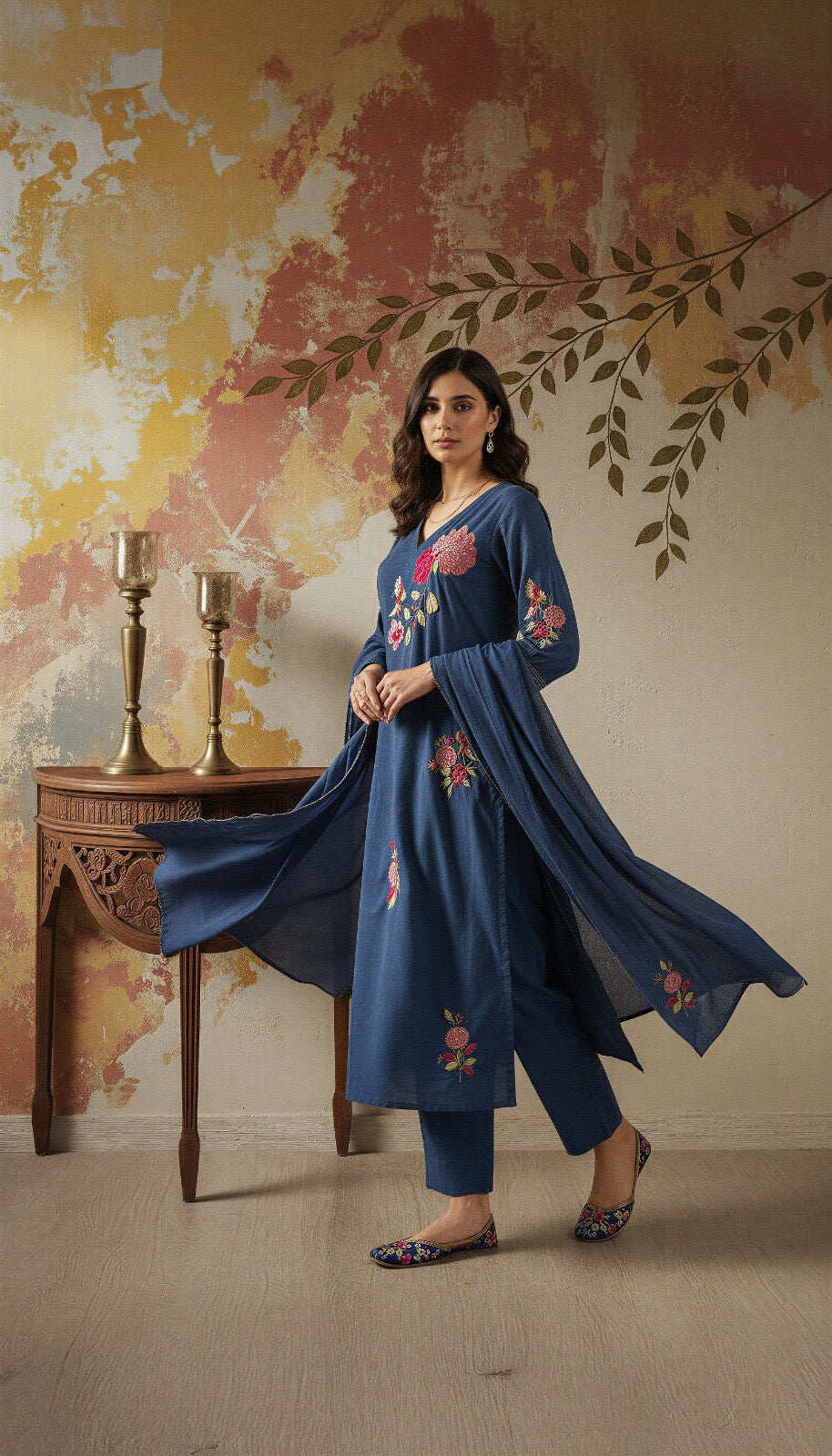 Chanderi Silk Embroidered Suit Set