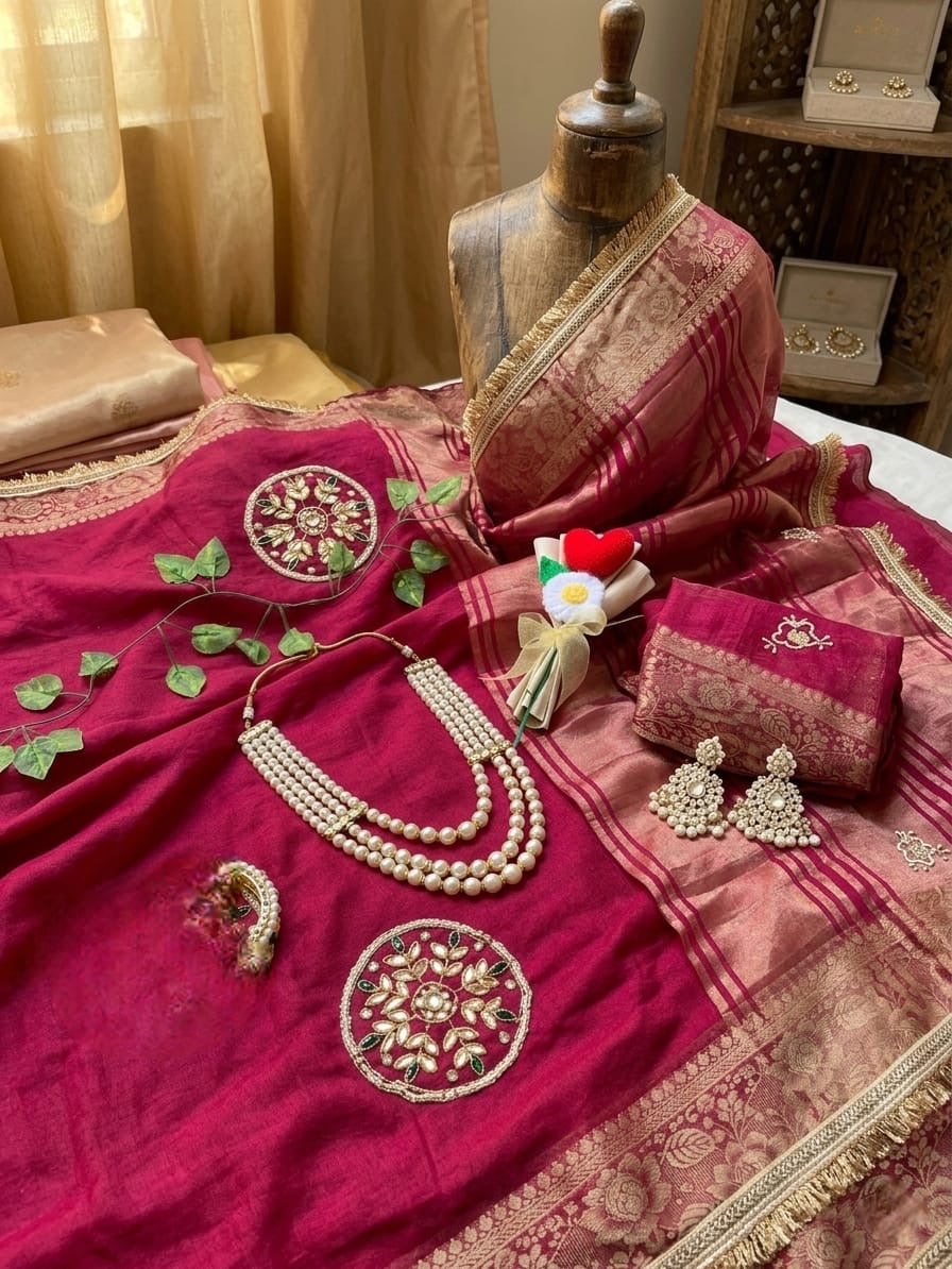 ✨ Fendy Satin Saree – Royal Red Elegance ✨