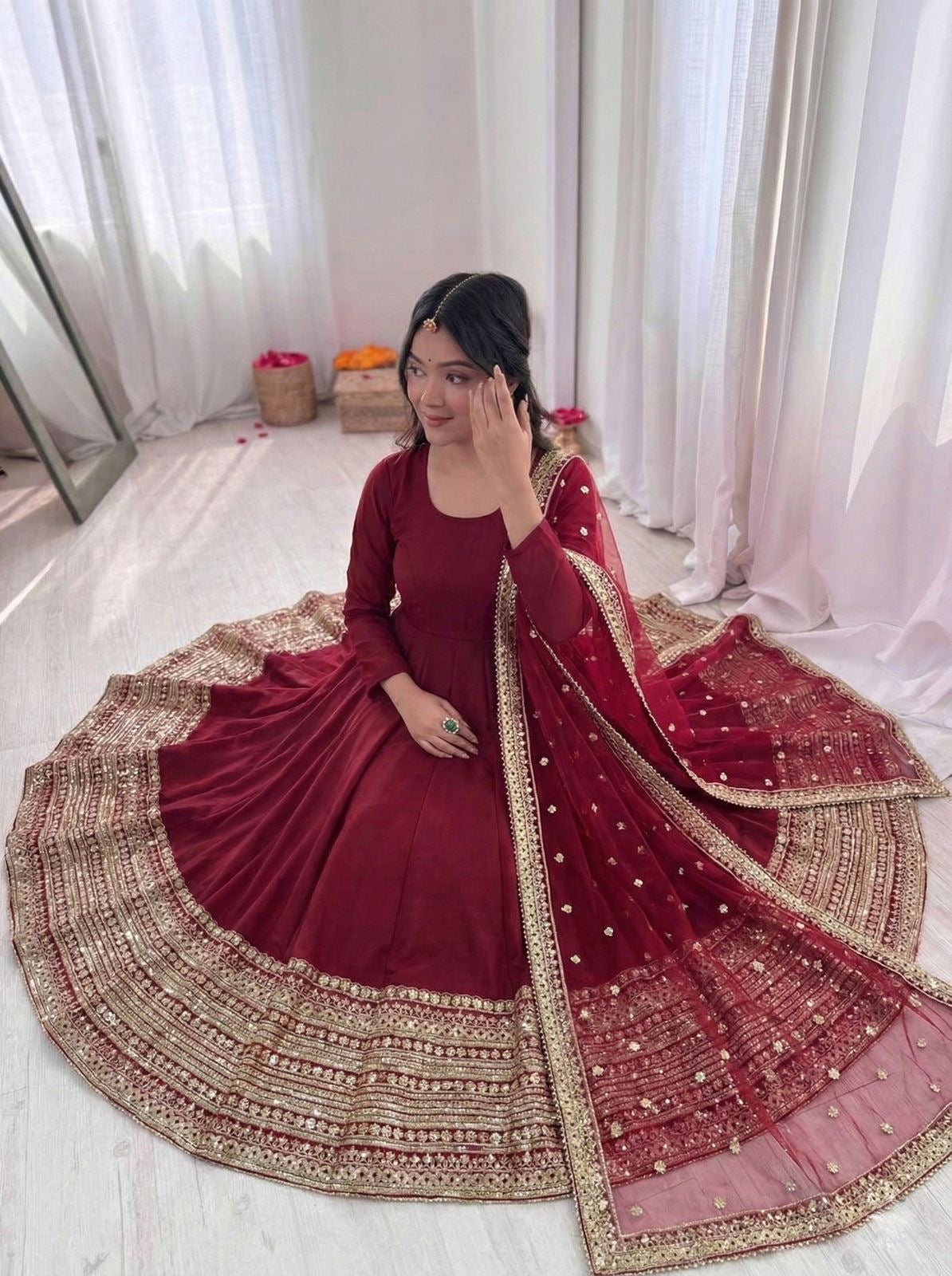Roman Silk Full Flare Anarkali Suit Set