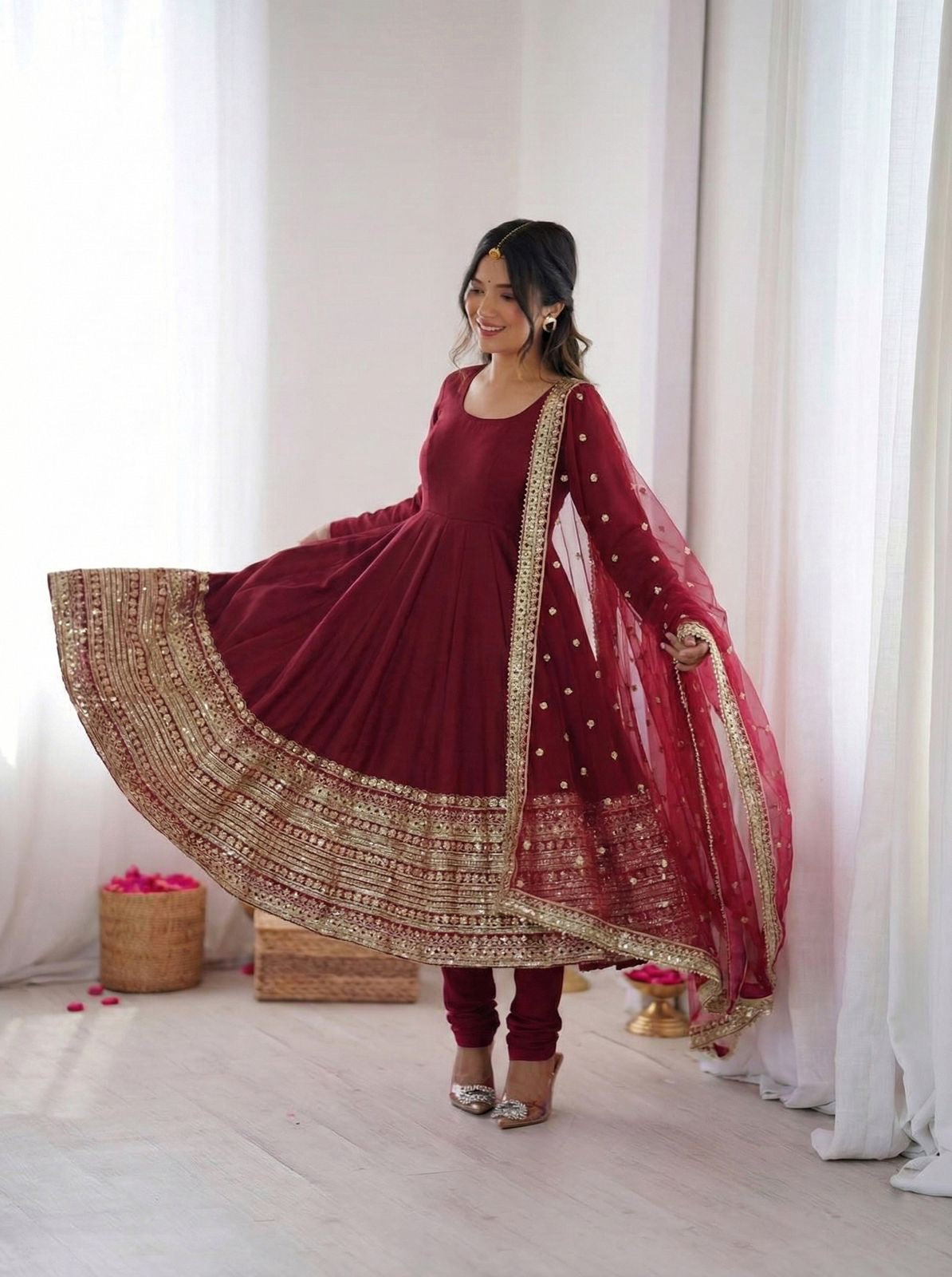 Roman Silk Full Flare Anarkali Suit Set