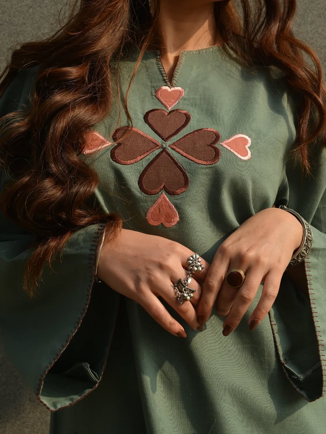 Premium Cotton Kurti Pant Set (Red & Teal Grey)