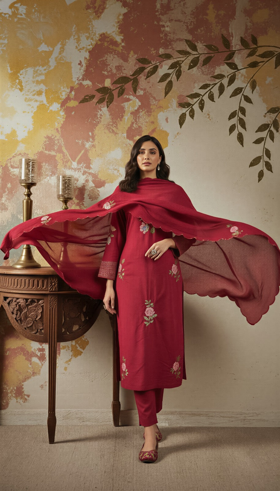 Chanderi Silk Embroidered Suit Set
