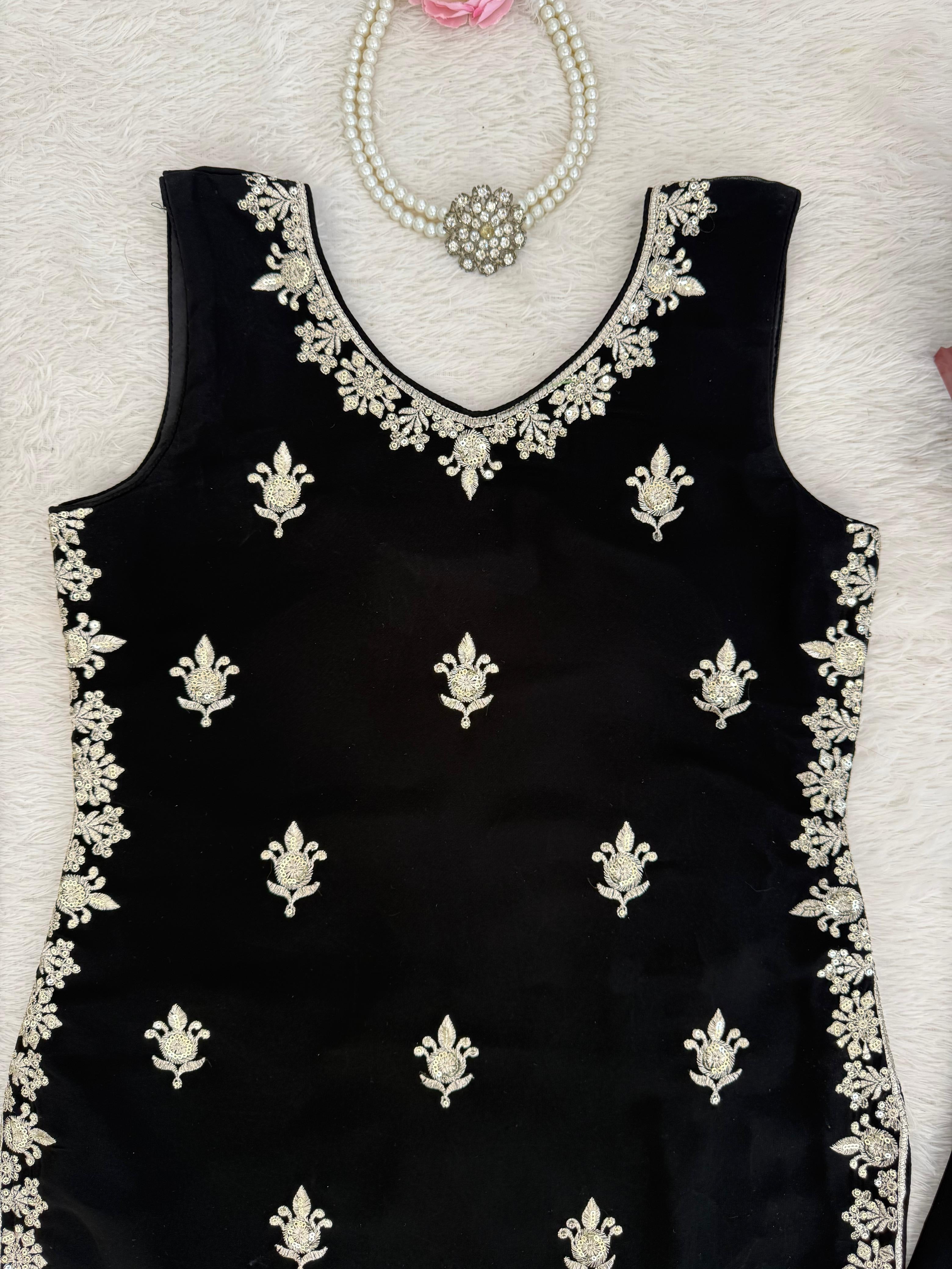 ✨ Designer Black Palazzo Set with Embroidered Dupatta✨