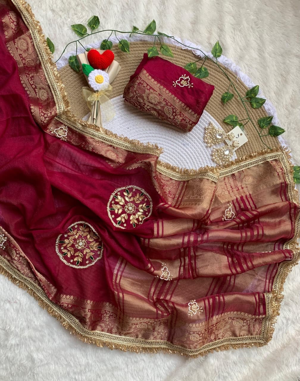 ✨ Fendy Satin Saree – Royal Red Elegance ✨