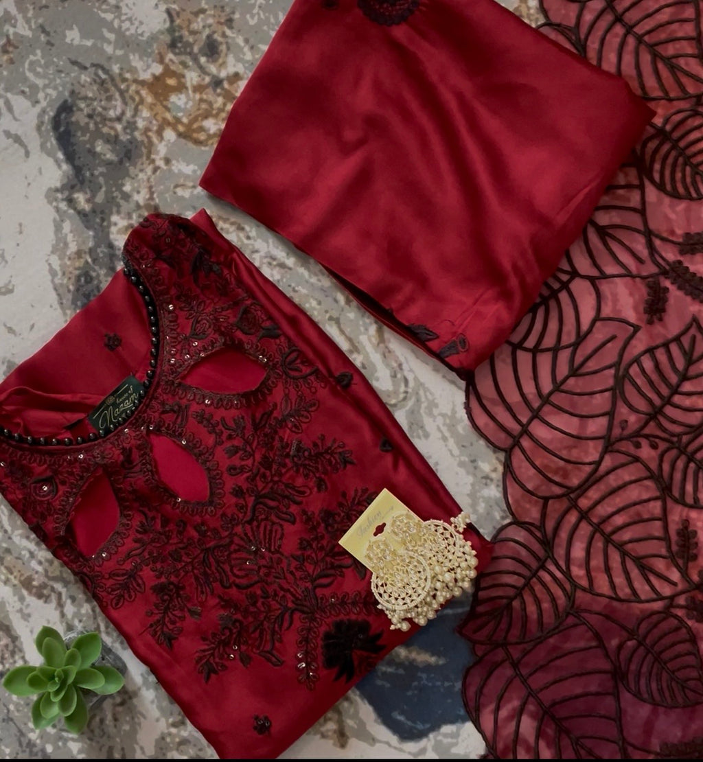 Designer Party Wear Satin Rayon Top, Palazzo & Dupatta Set ✨