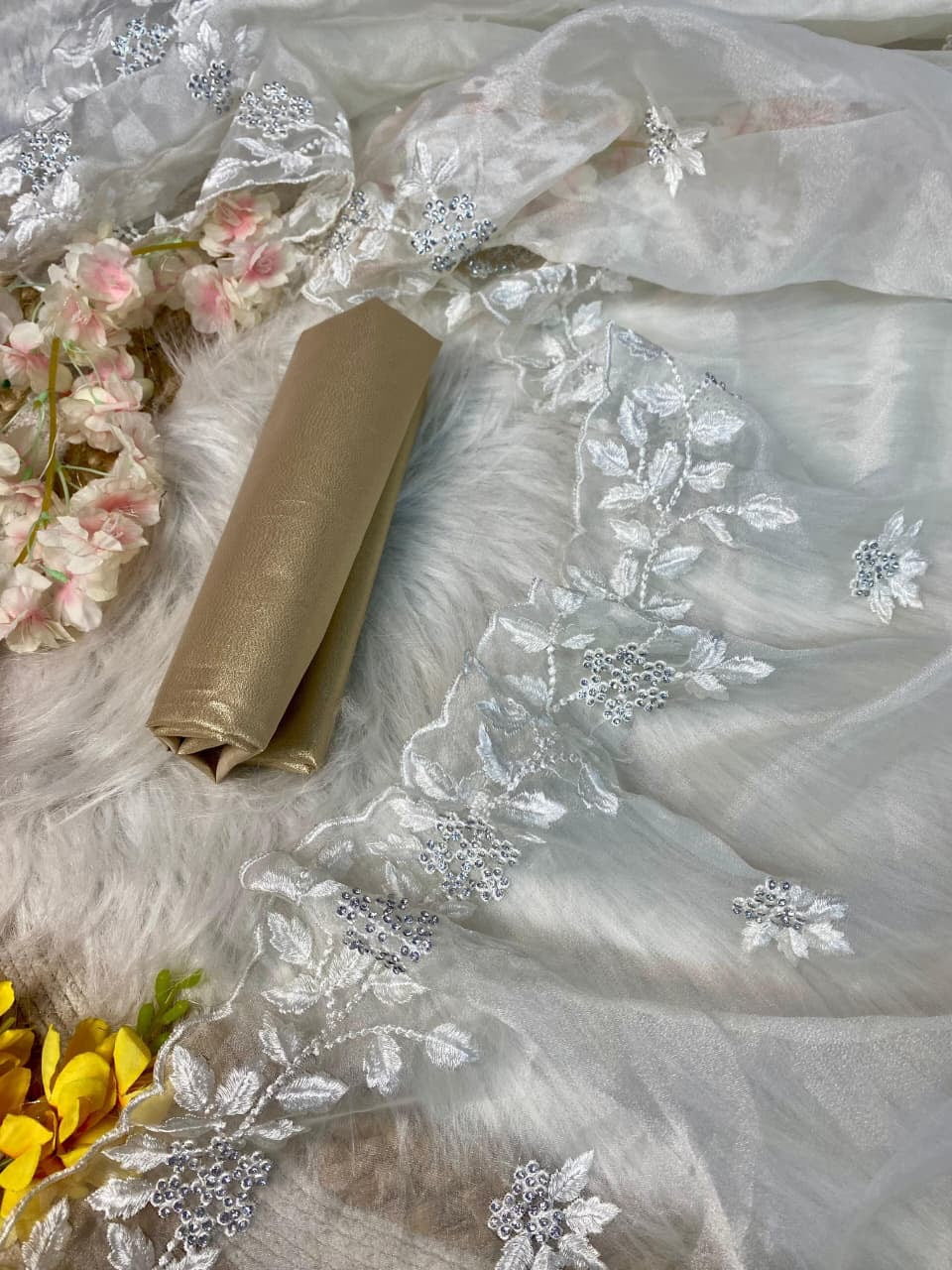 Elegant Pure Organza Saree with Thread & Siroski Work