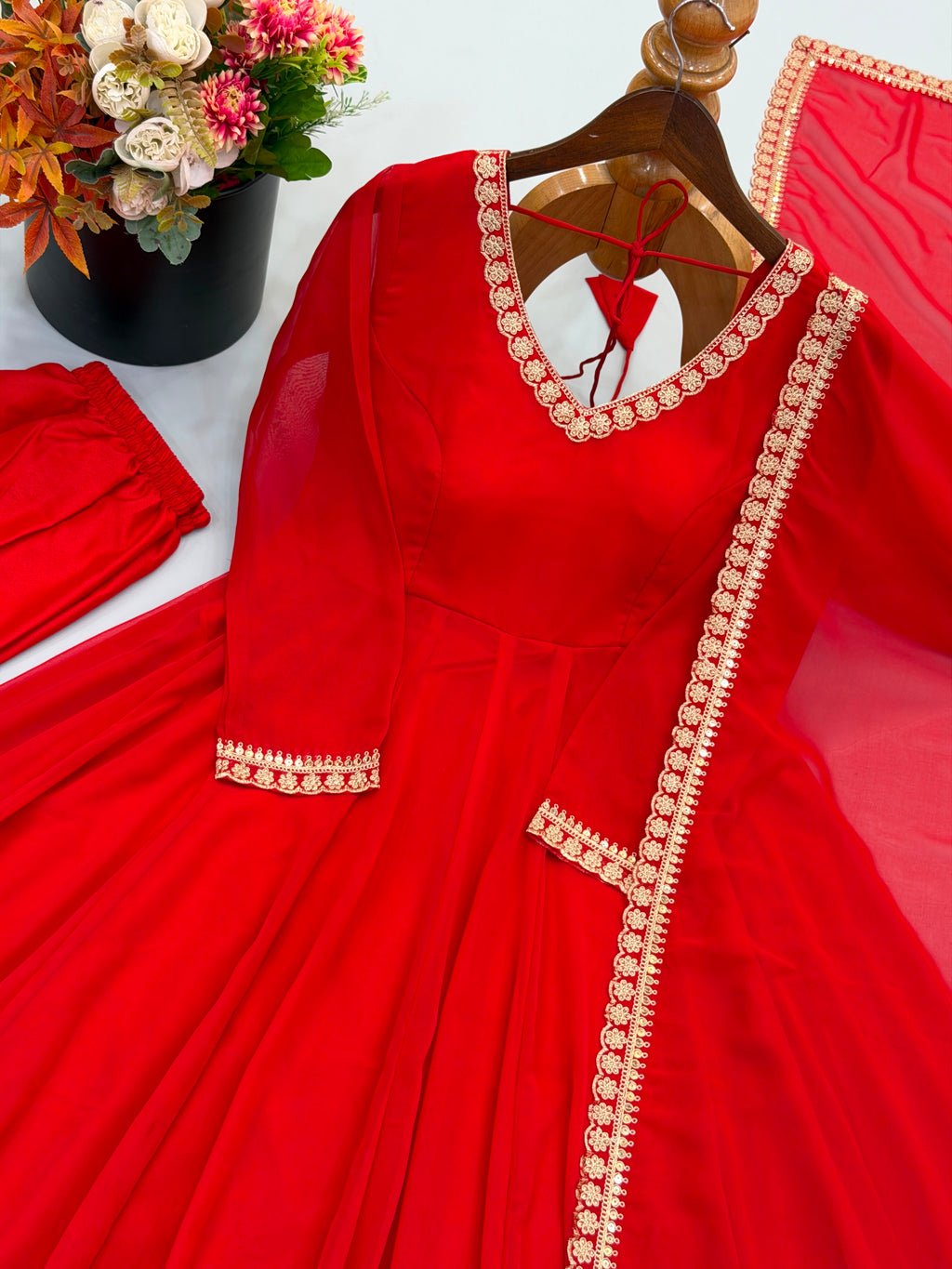 Royal Red Mirror Work Anarkali Suit Set