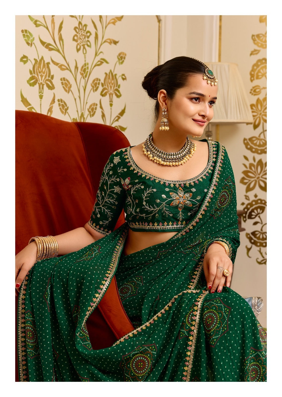 Georgette Embroidered Saree with Meena Border & Designer Blouse