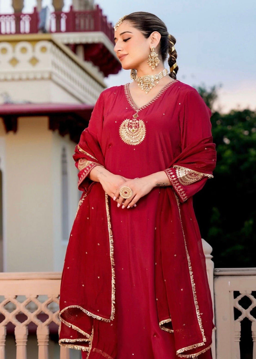 Elegant Chinon Silk Embroidered Suit Set – Premium Festive Wear