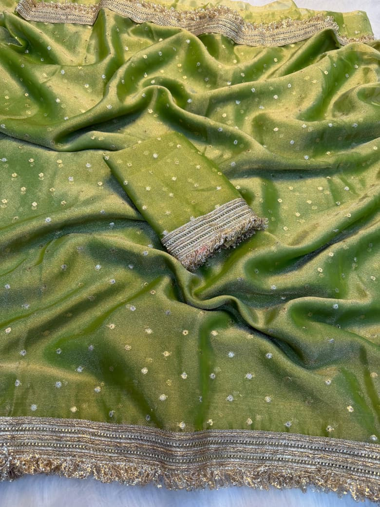 💜 Lavender NC Moss Satin Saree with Maharani Border