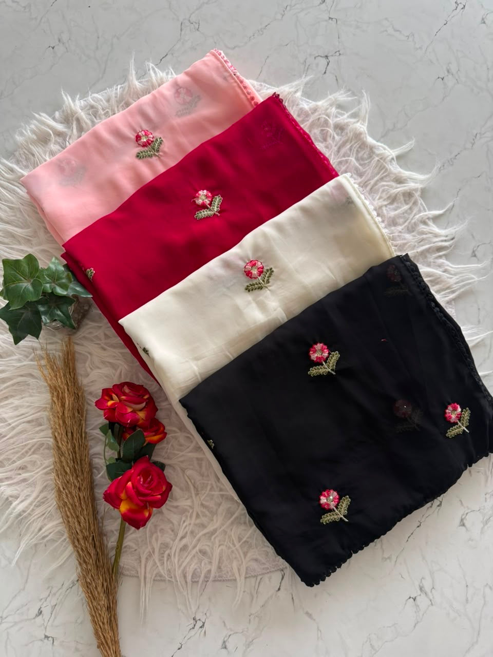 🌸 Premium Soft Georgette Saree with beautiful floral multi-thread butti work ✨