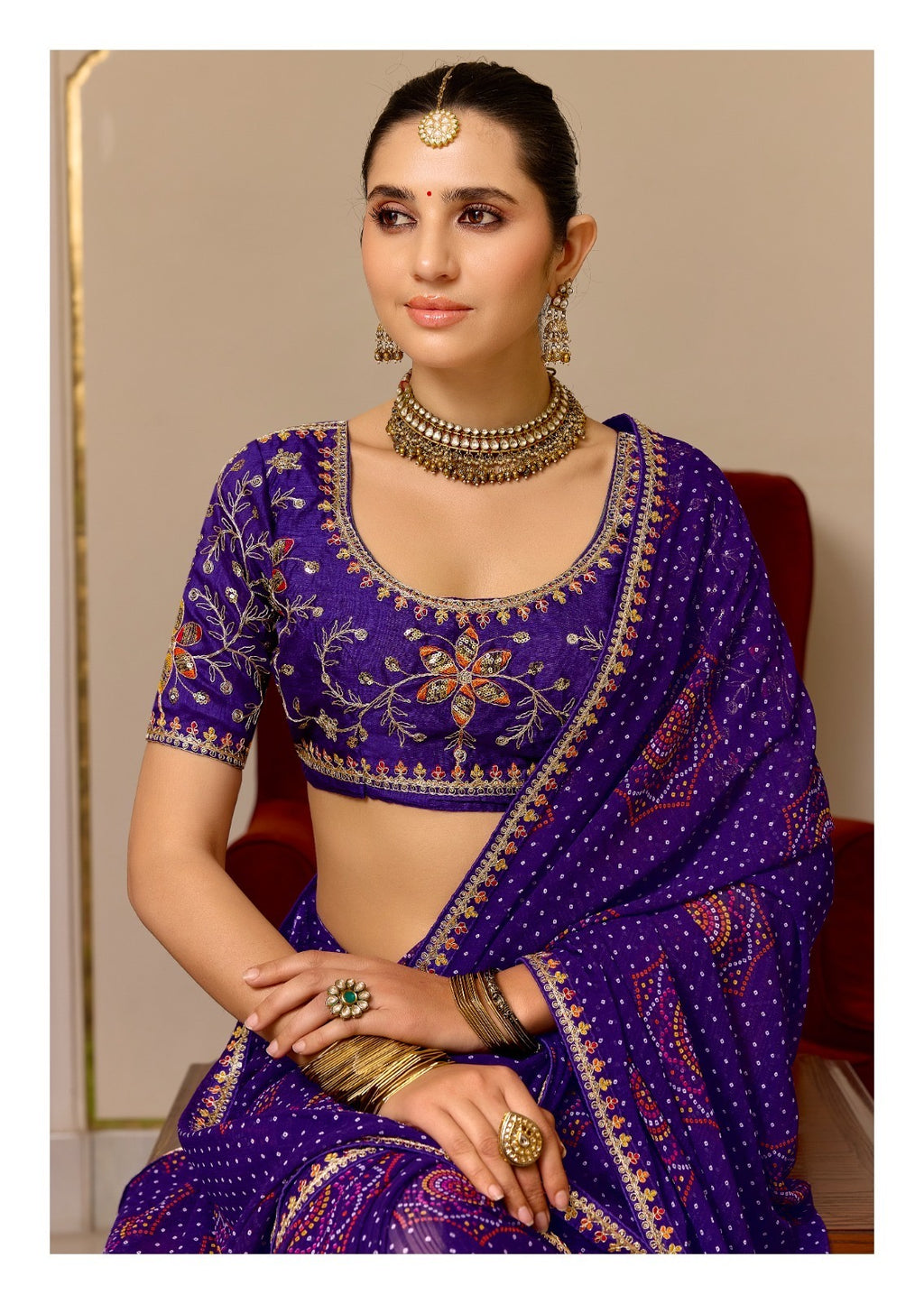 Georgette Embroidered Saree with Meena Border & Designer Blouse