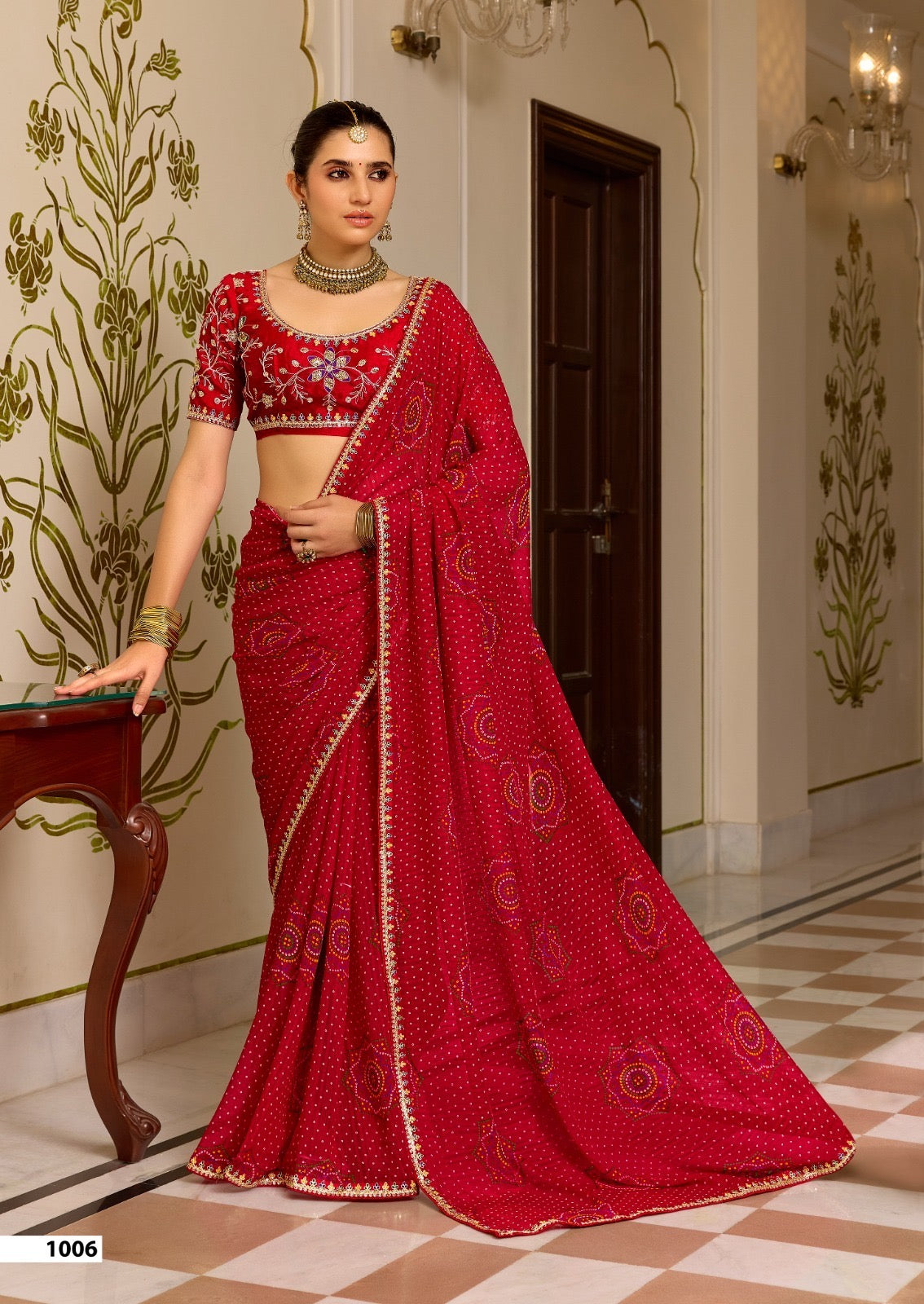 Georgette Embroidered Saree with Meena Border & Designer Blouse