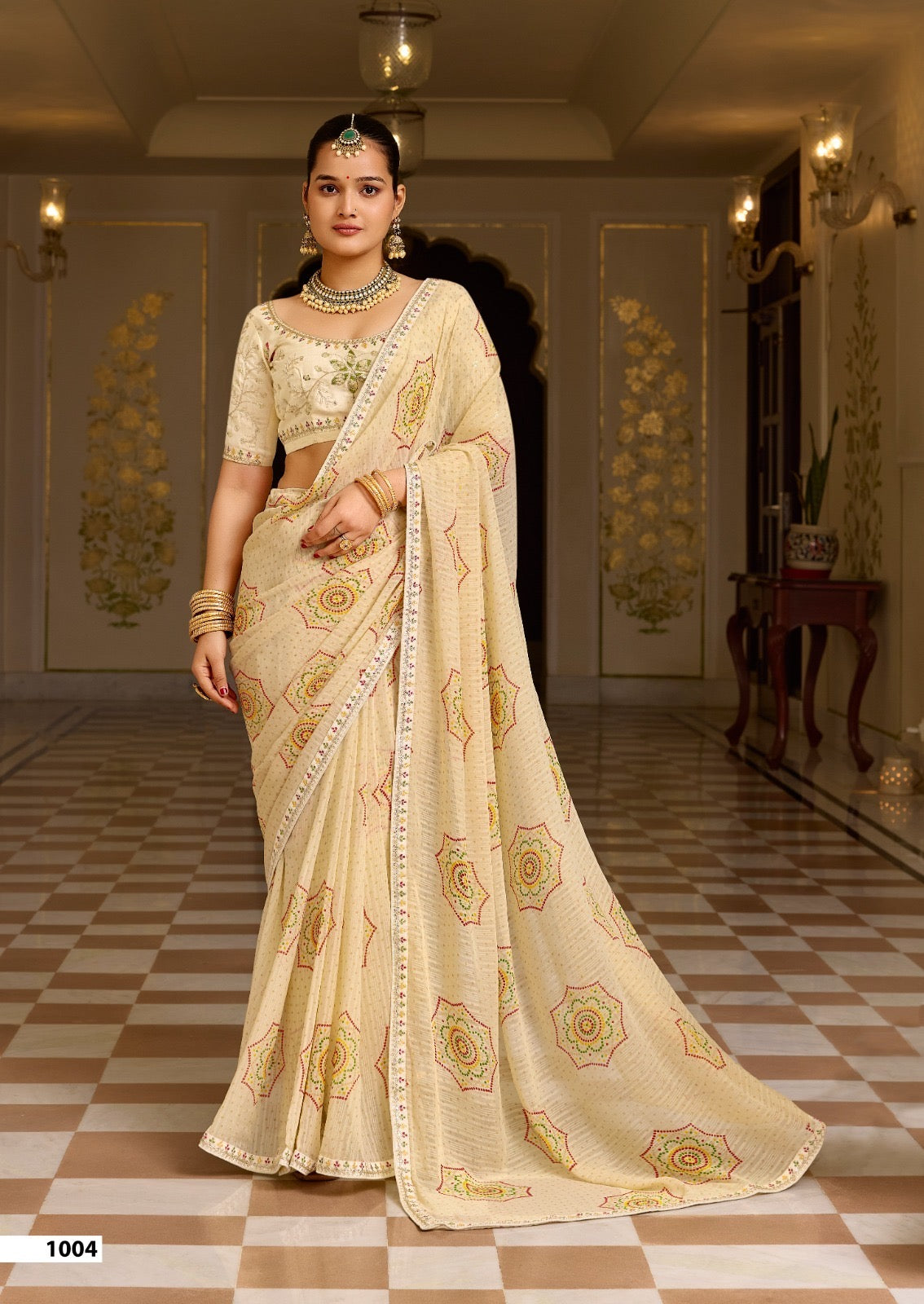 Georgette Embroidered Saree with Meena Border & Designer Blouse