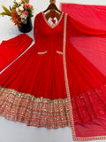 Royal Red Mirror Work Anarkali Suit Set