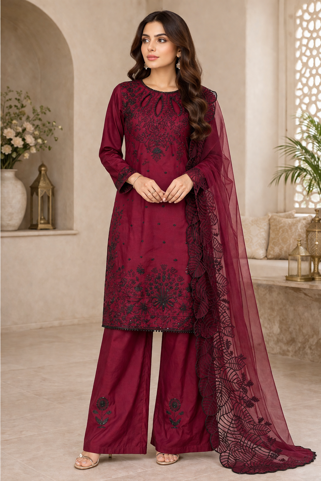 Designer Party Wear Satin Rayon Top, Palazzo & Dupatta Set ✨