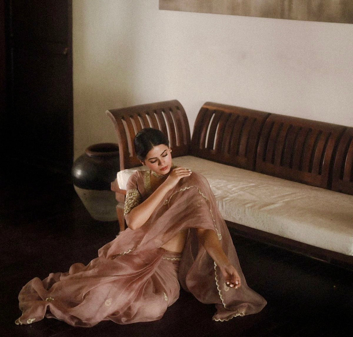 Elegant Pure Organza Embroidered Saree with Valmoti Handwork Border