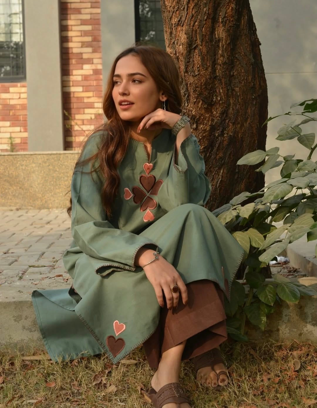 Premium Cotton Kurti Pant Set (Red & Teal Grey)