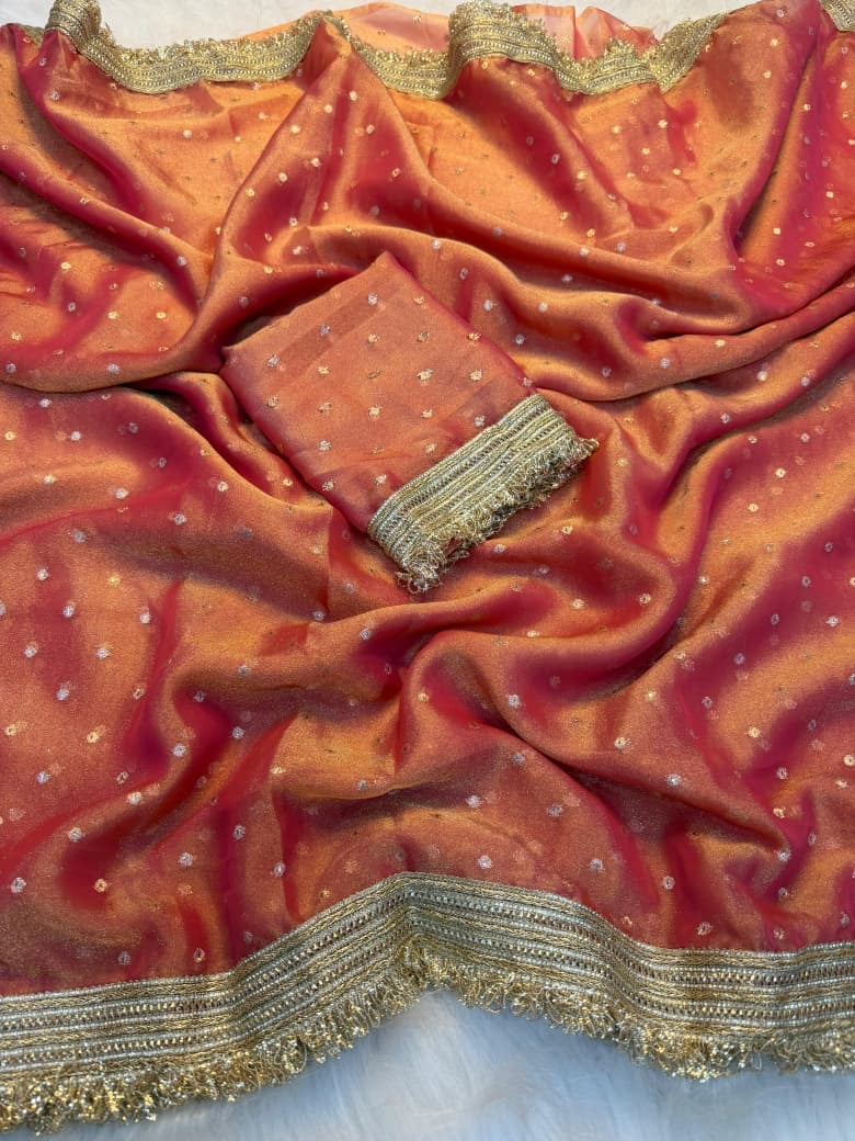 💜 Lavender NC Moss Satin Saree with Maharani Border