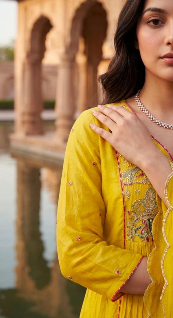 Gulnaar Pleated Anarkali Set with Dupatta