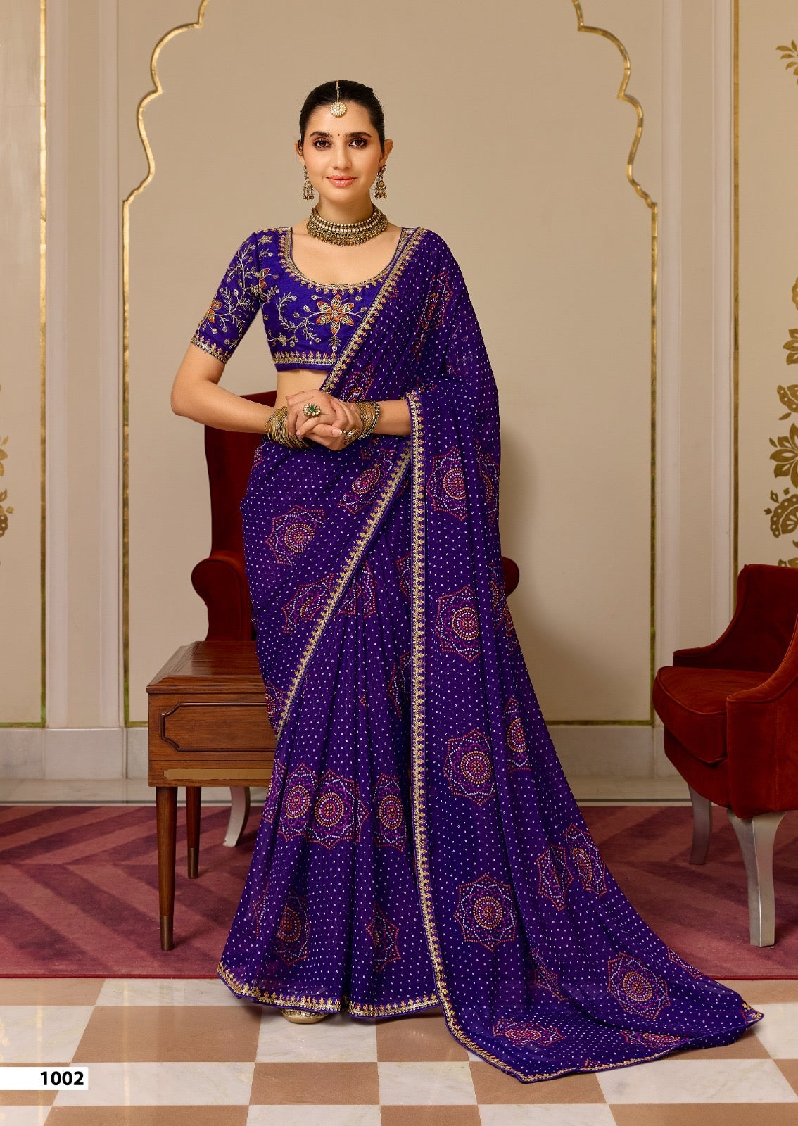 Georgette Embroidered Saree with Meena Border & Designer Blouse