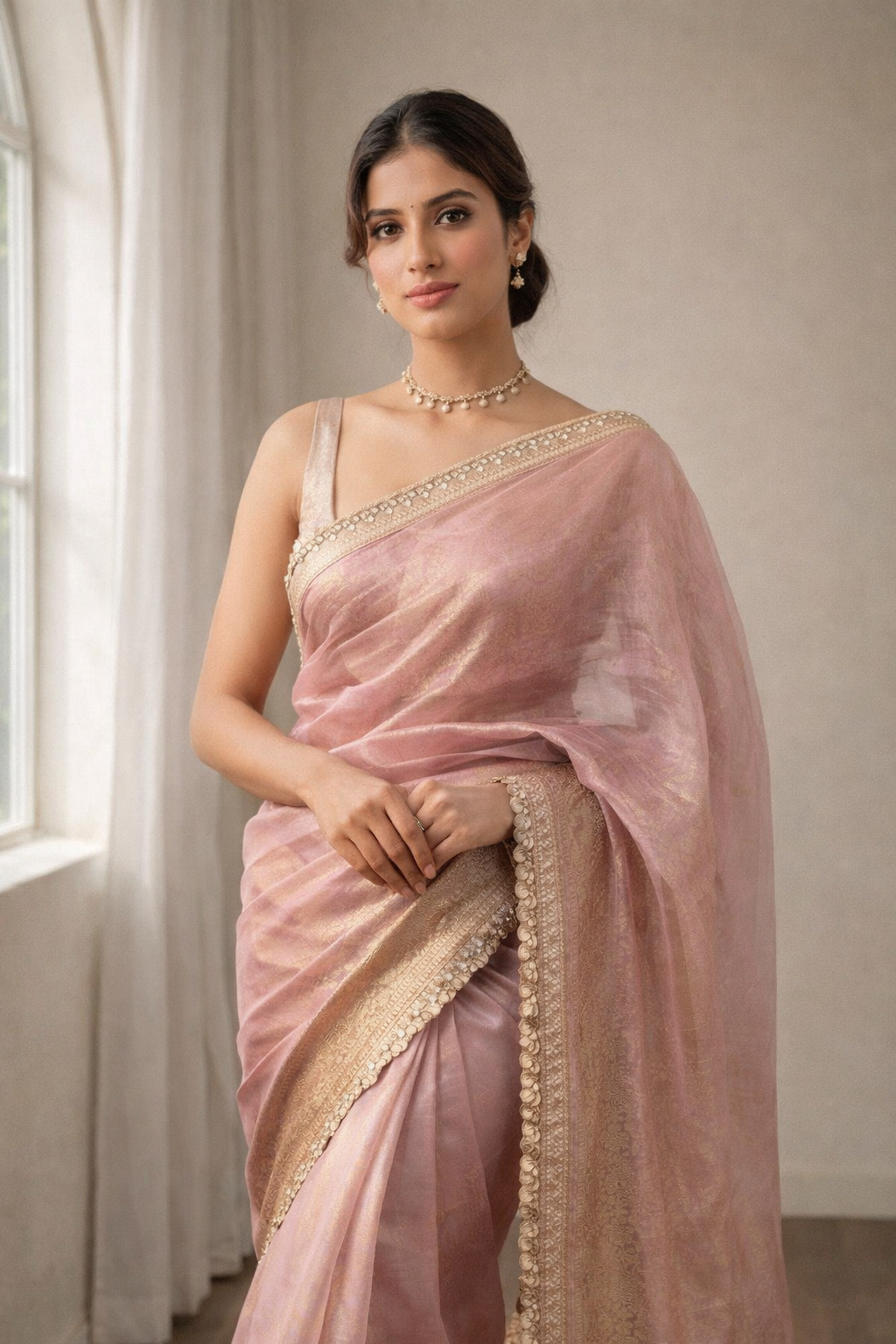 ✨ Elegant Pink Banarasi Tissue Saree