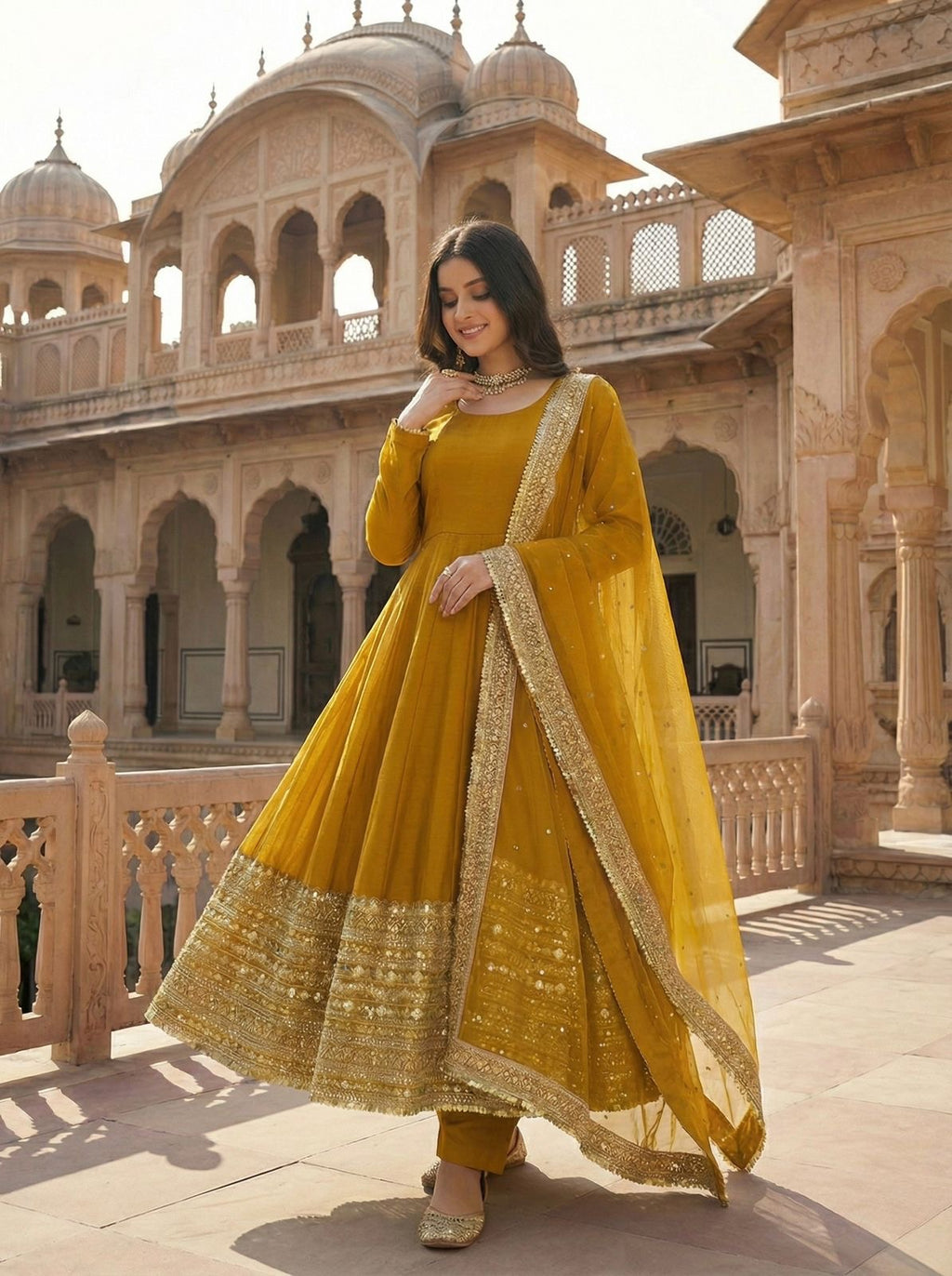 Roman Silk Full Flare Anarkali Suit Set
