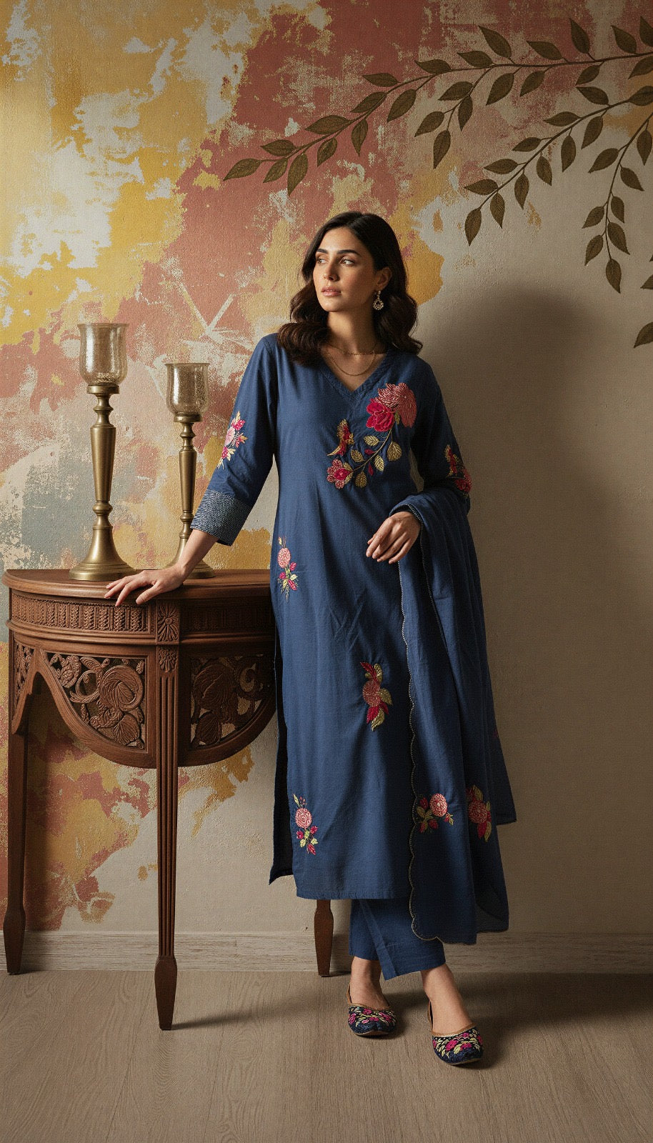 Chanderi Silk Embroidered Suit Set