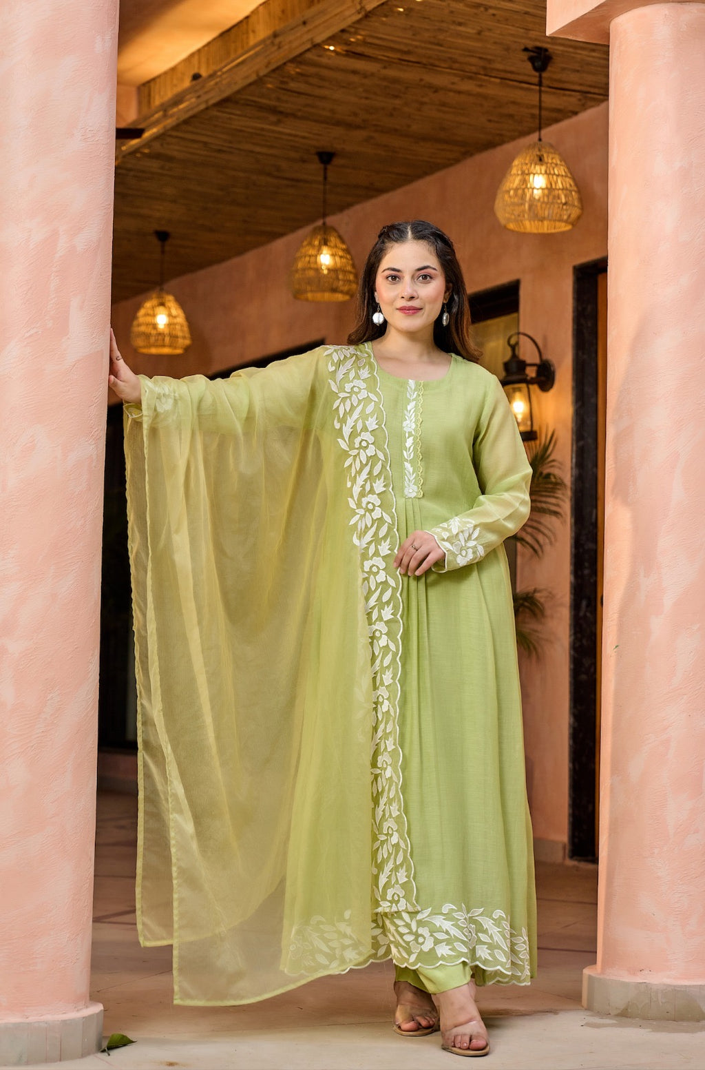 Chanderi Silk Embroidered Suit Set