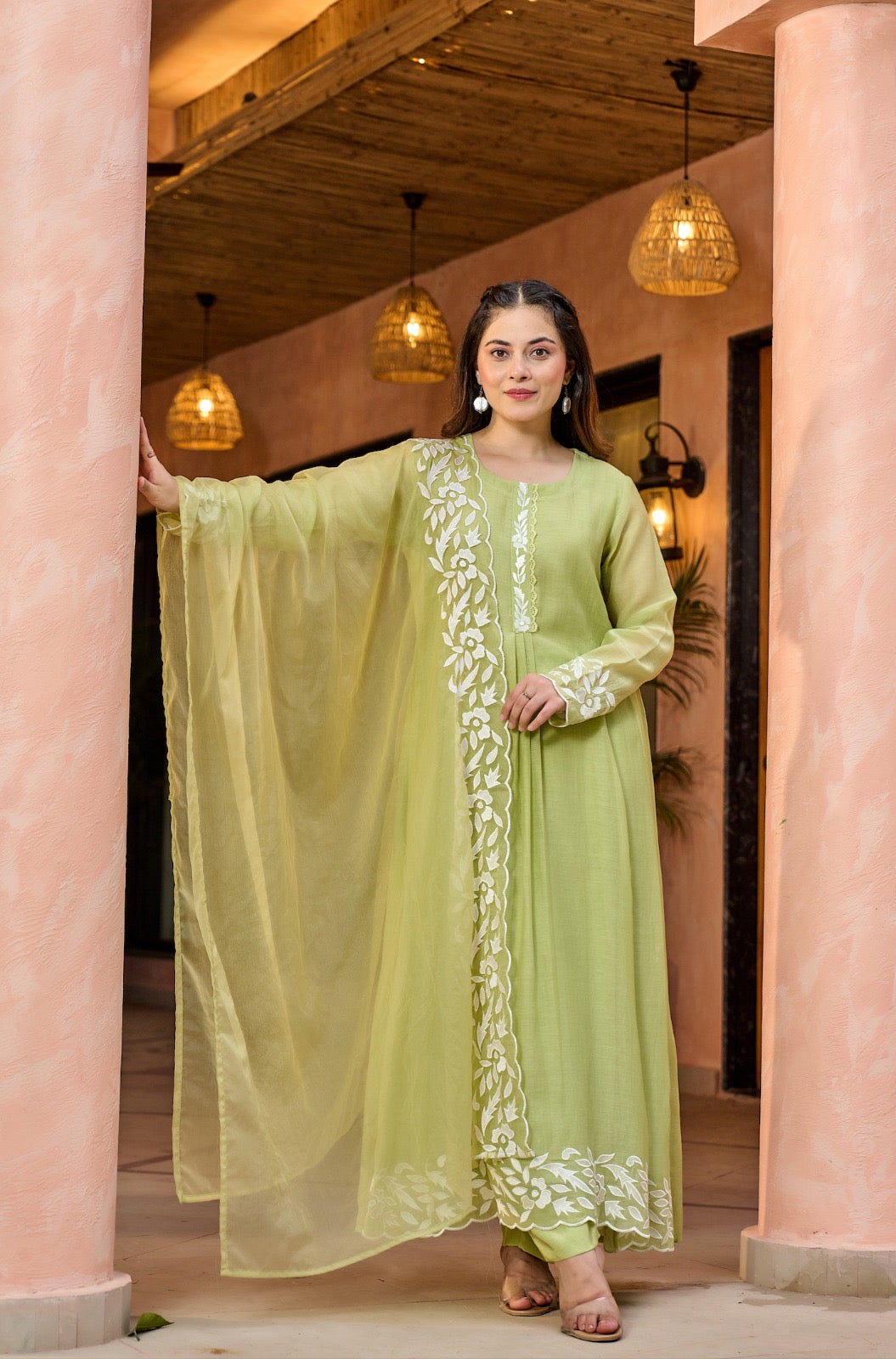 Chanderi Silk Embroidered Suit Set