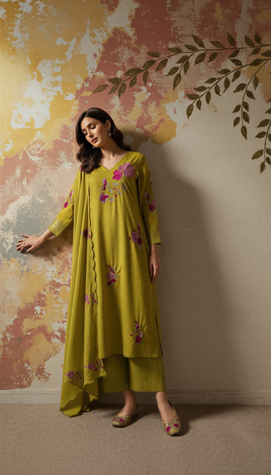 Chanderi Silk Embroidered Suit Set