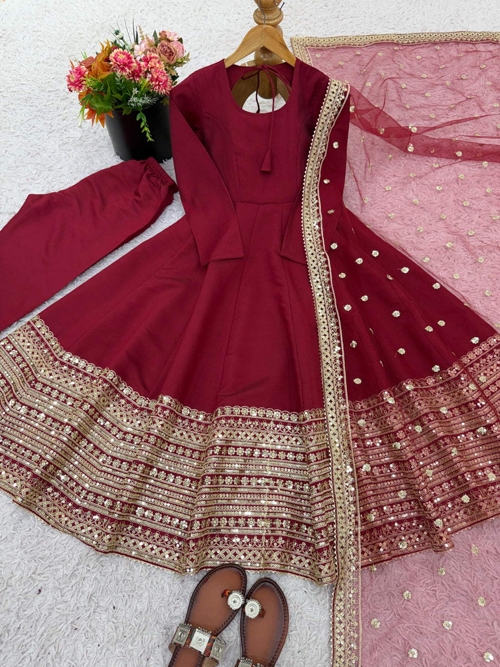 Roman Silk Full Flare Anarkali Suit Set
