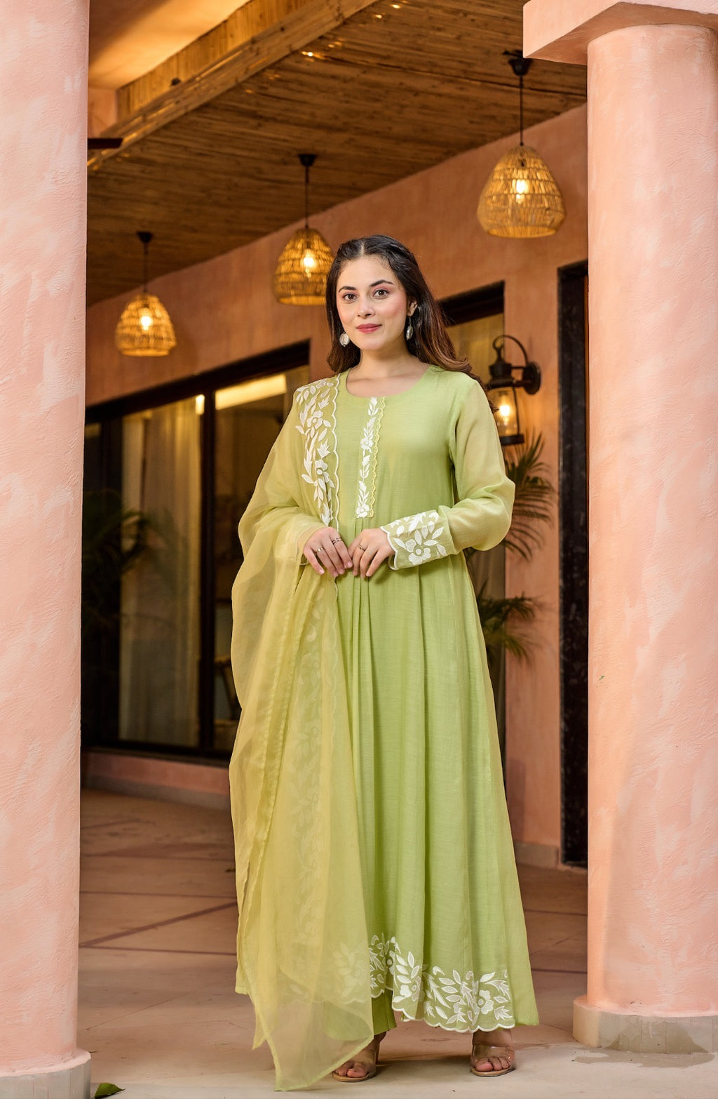 Chanderi Silk Embroidered Suit Set