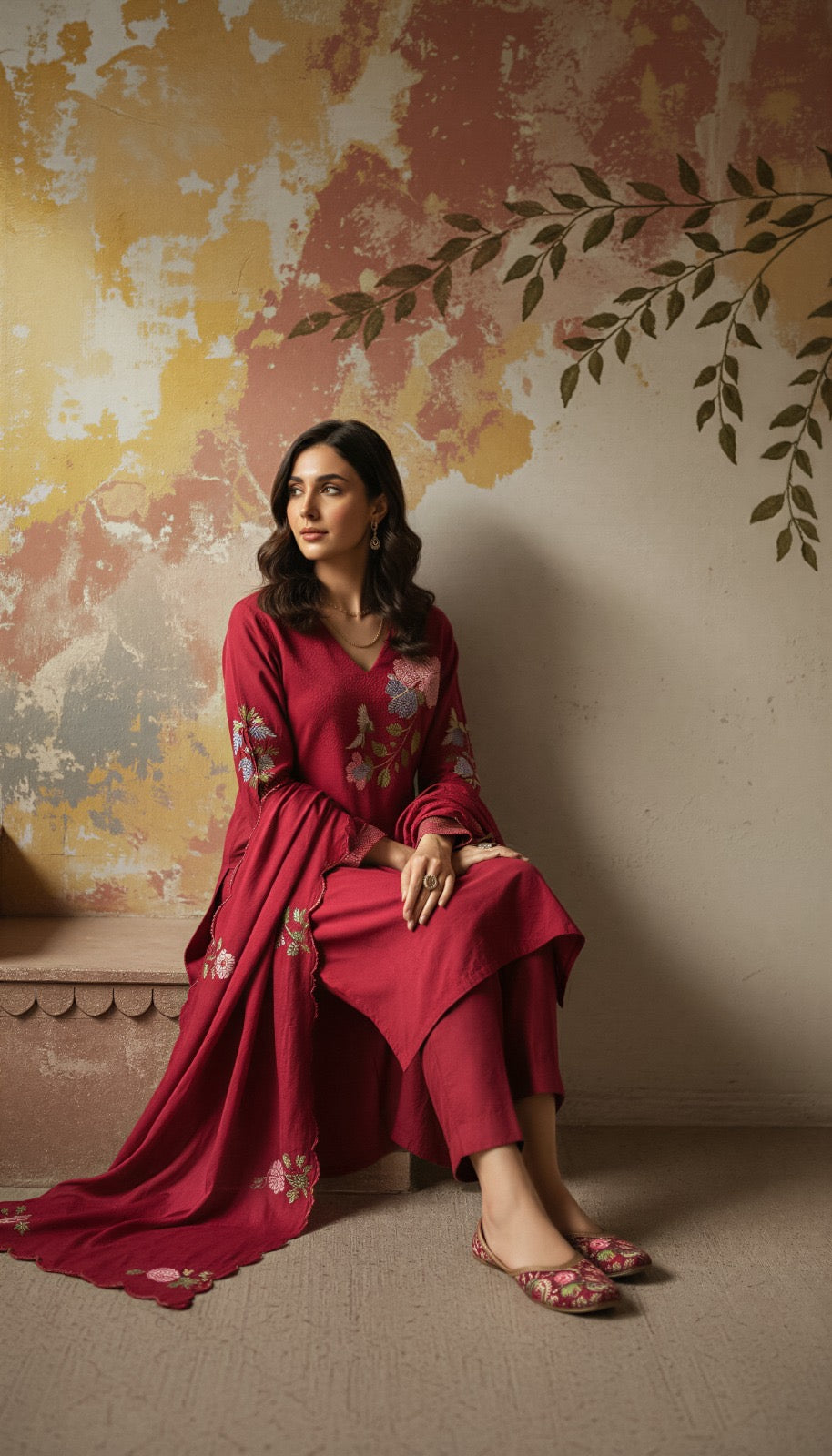 Chanderi Silk Embroidered Suit Set