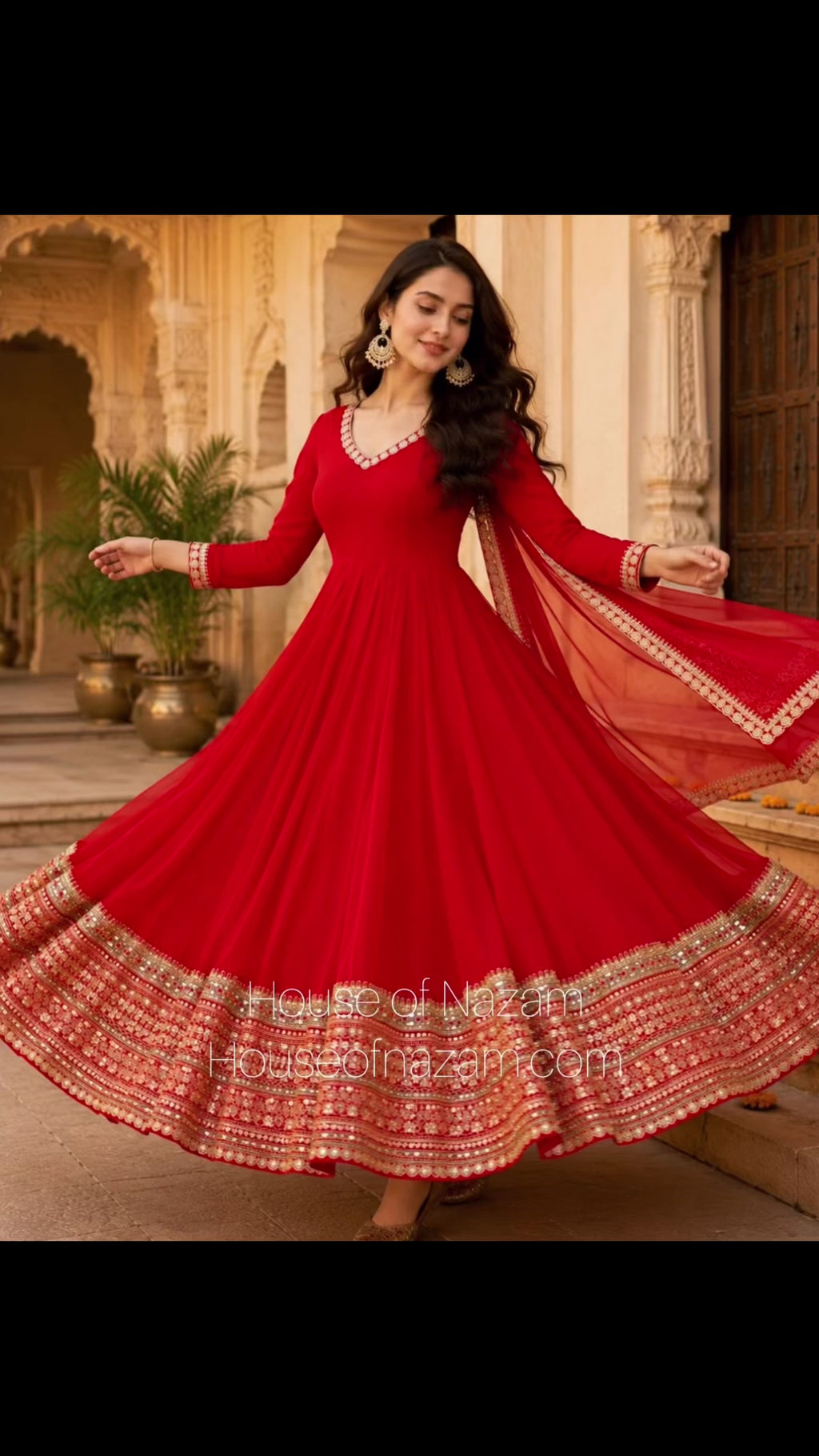 Royal Red Mirror Work Anarkali Suit Set