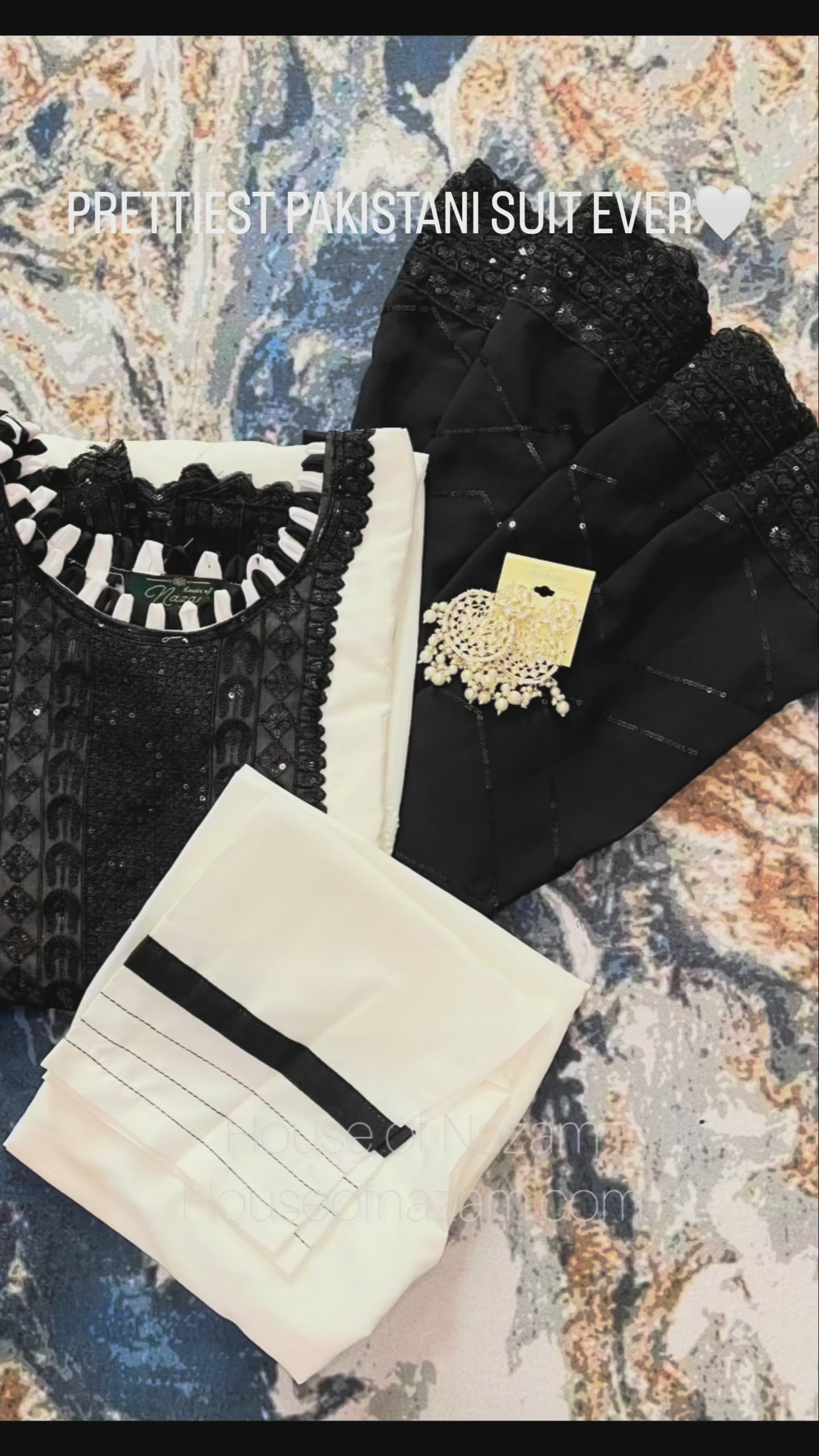 ✨ Designer Pakistani Suit Set – Elegant Black & White ✨